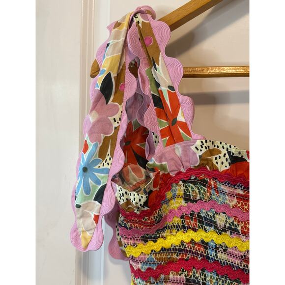 CeliaB Nilsa Multi-Color Floral Print Smocked Midi Dress Size Medium - Picture 5 of 12